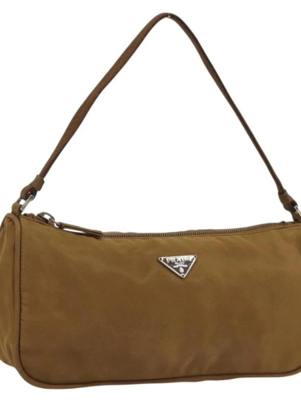 PRADA Accessory Pouch Nylon Brown Silver Auth 189617